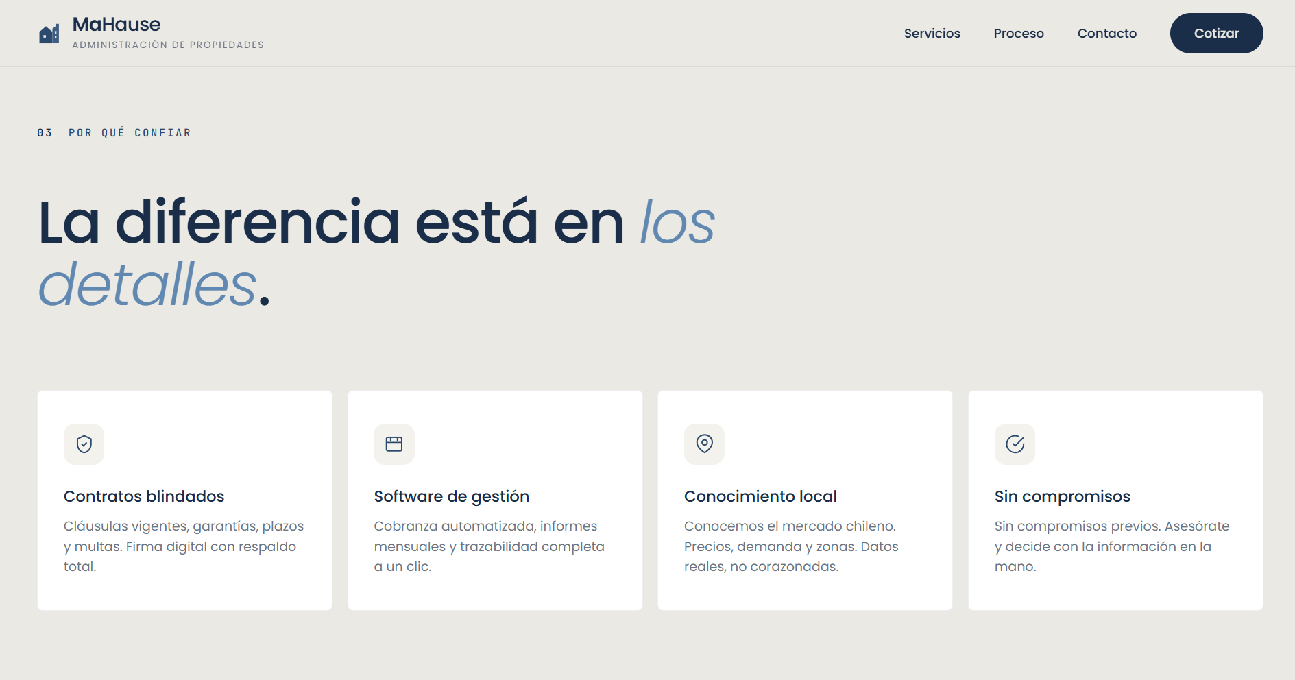 Landing page OpenLanding para MaHause — sección por qué confiar