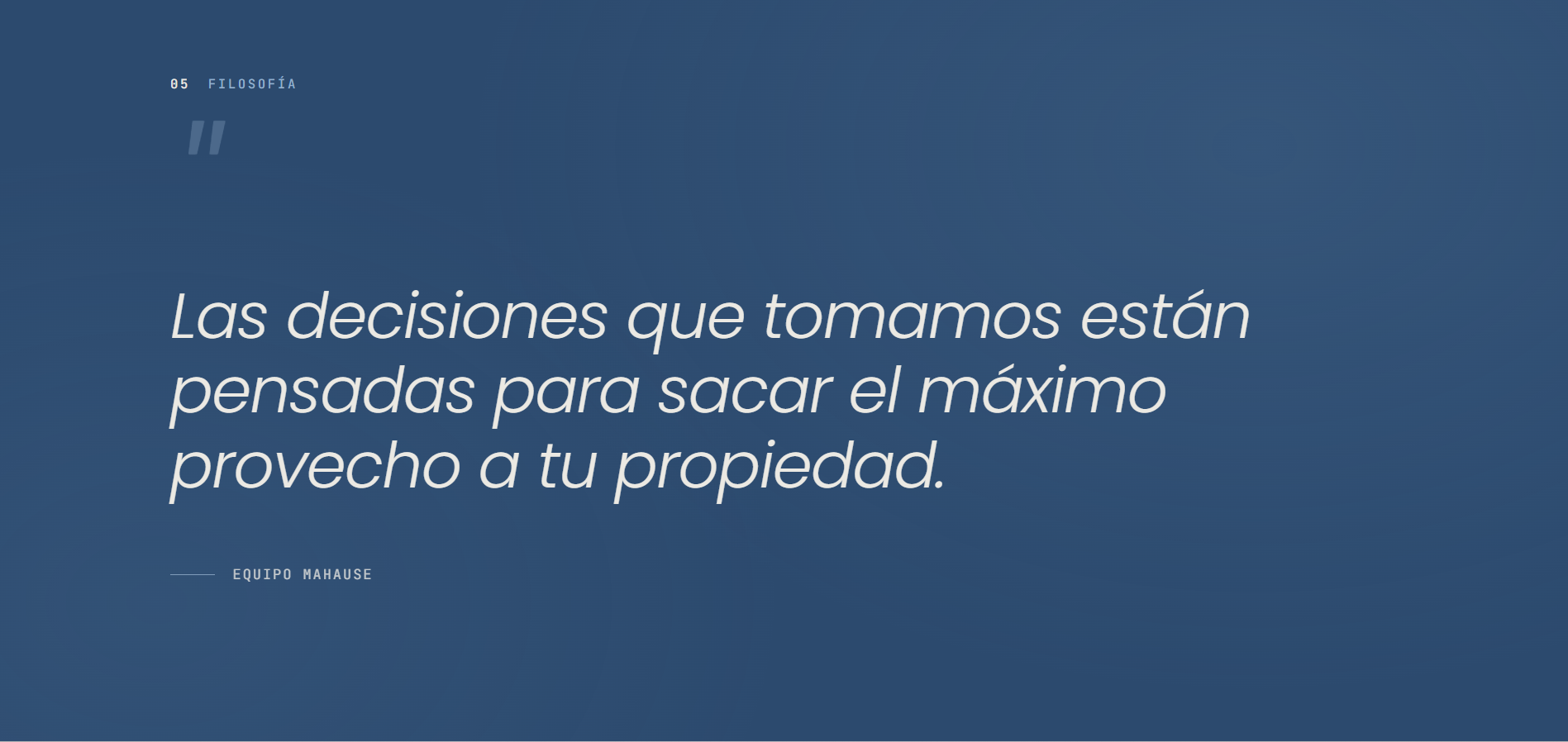 Landing page OpenLanding para MaHause — sección filosofía